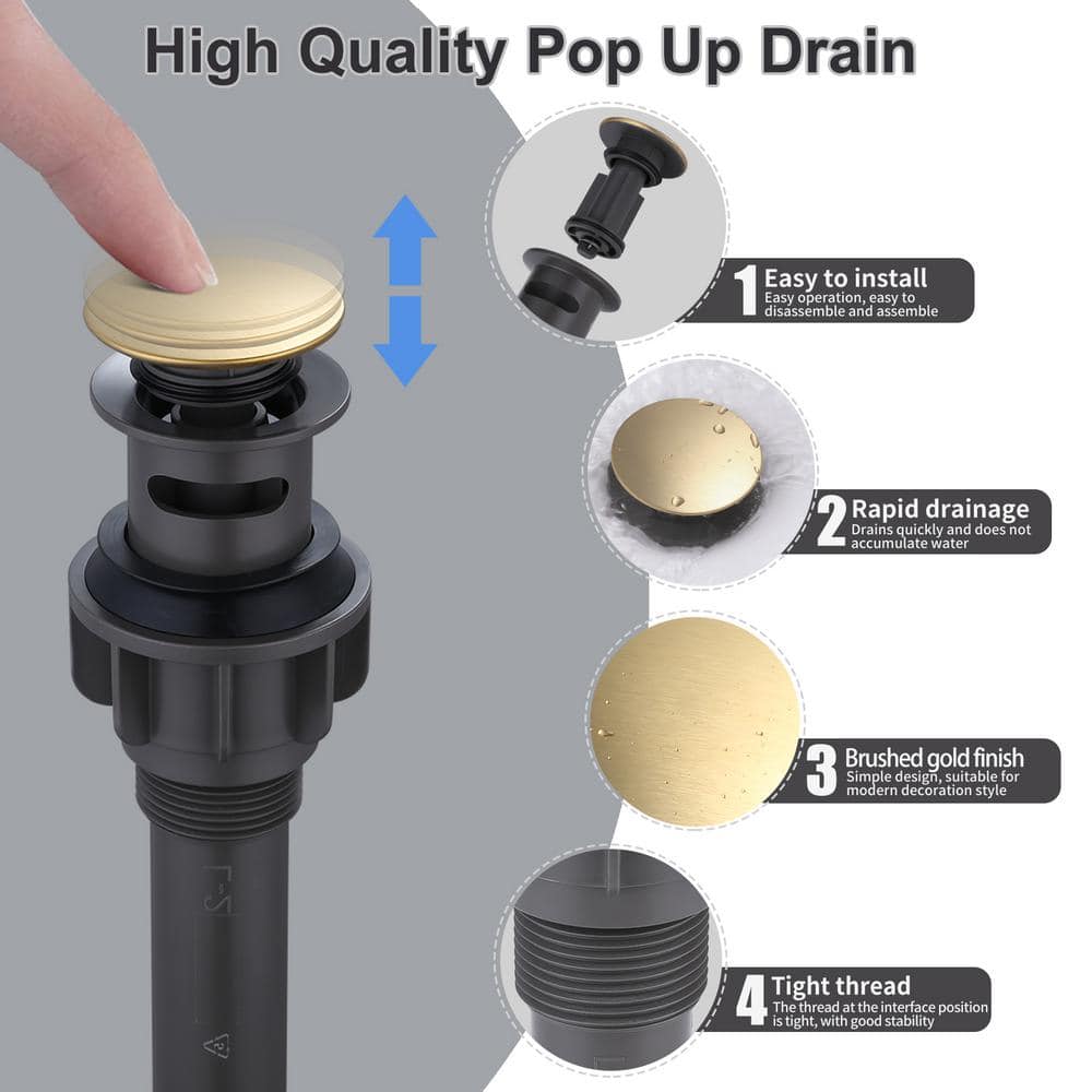 Brushed Gold Pop-Up Bathroom Sink Drain Assembly