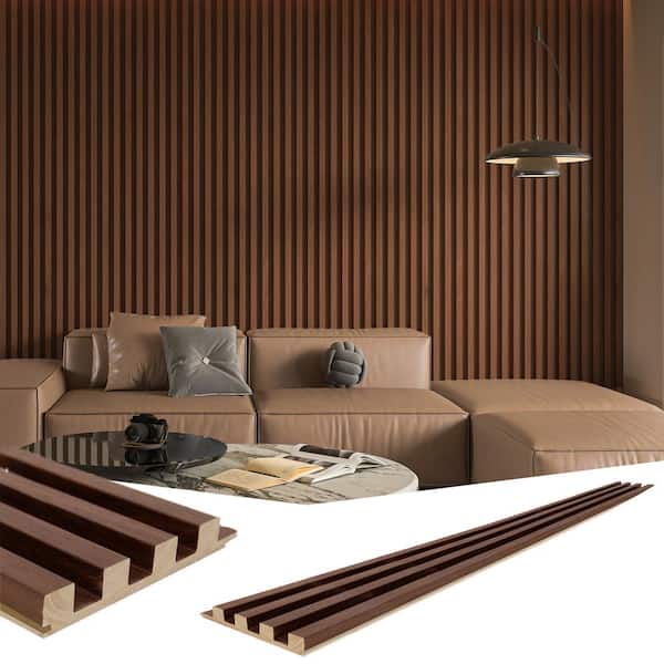 Walnut 2/3 in. x 1/2 ft. x 8-1/2 ft. Slat Solid Wood Decorative Wall Paneling for Interior, 4-Pack Covers 16 sq. ft.