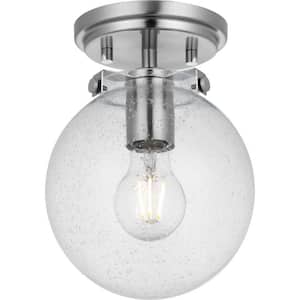Berea 7 in. 1-Light Brushed Nickel Semi-Flush Mount with Clear Seeded Glass Shade
