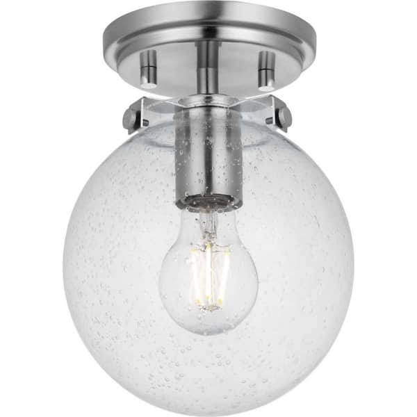 Progress Lighting Berea 7 in. 1-Light Brushed Nickel Semi-Flush Mount with Clear Seeded Glass Shade