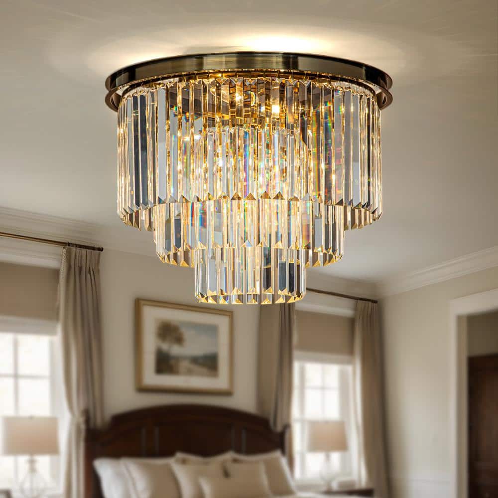6-Lights 20 in. Modern Glam Antique Gold Round 3-Tier Flush Mount Ceiling L