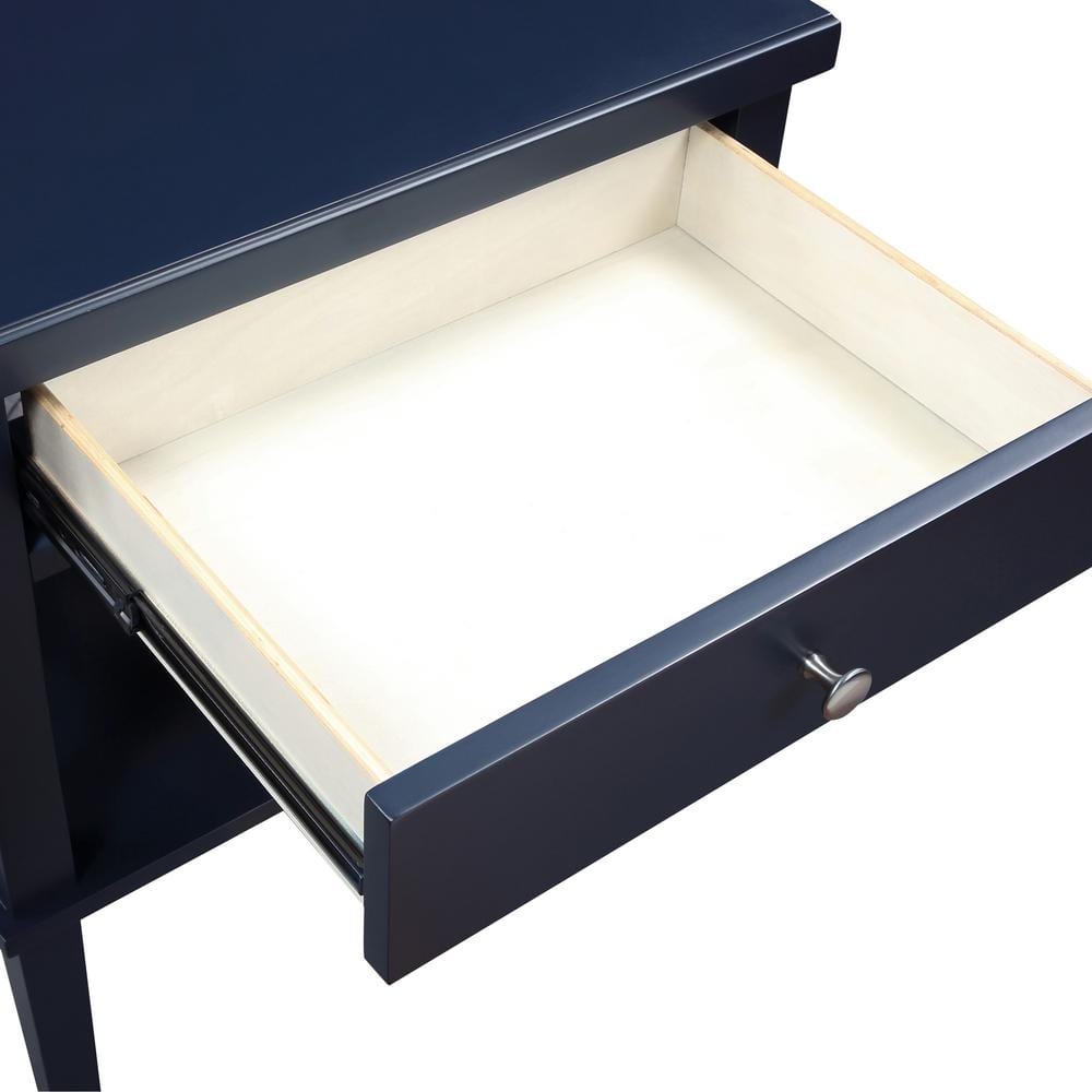 Marta Midnight Blue 1-Drawer Hardwood Nightstand with Shelf