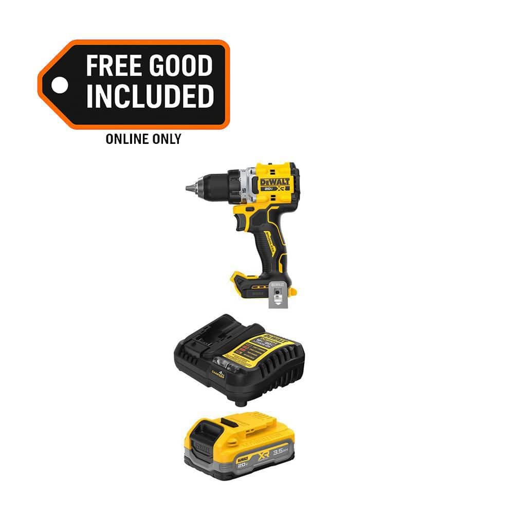 DEWALT 20V MAX XR Lithium-Ion Brushless Cordless 1/2 in. Drill/Driver with 20V MAX XR POWERSTACK 3. 5Ah Battery and Charger (DCD801BWCBP320C)