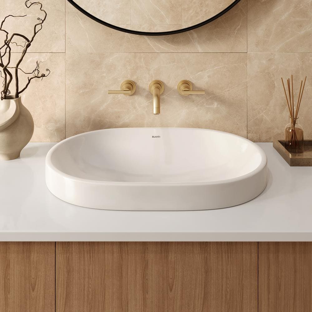 Ruvati 24'' White Ceramic Oval Bathroom Sink with Overflow