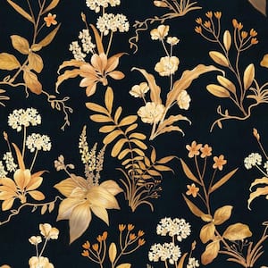 Black Gold Vintage Floral Botanical Contact Paper Peel and Stick Wallpaper Roll