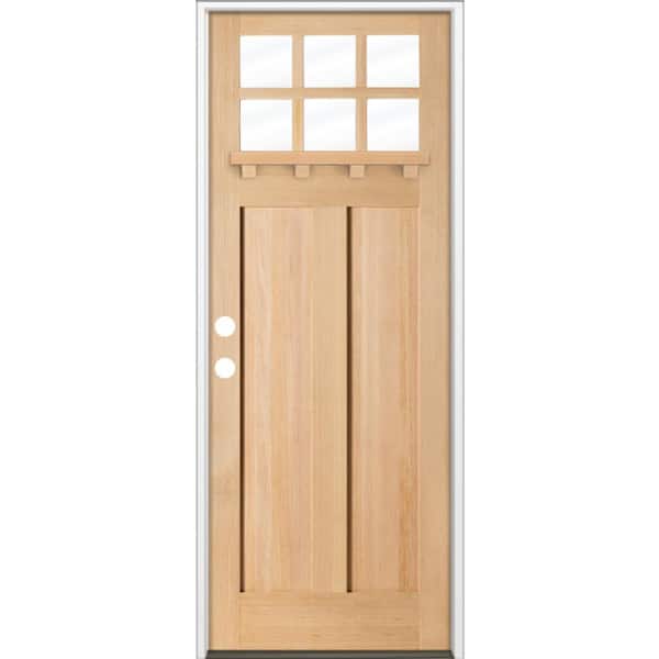 Krosswood Doors 36 in. x 96 in. Craftsman Right Hand 6-LIte Unfinished Douglas Fir Prehung Front Door