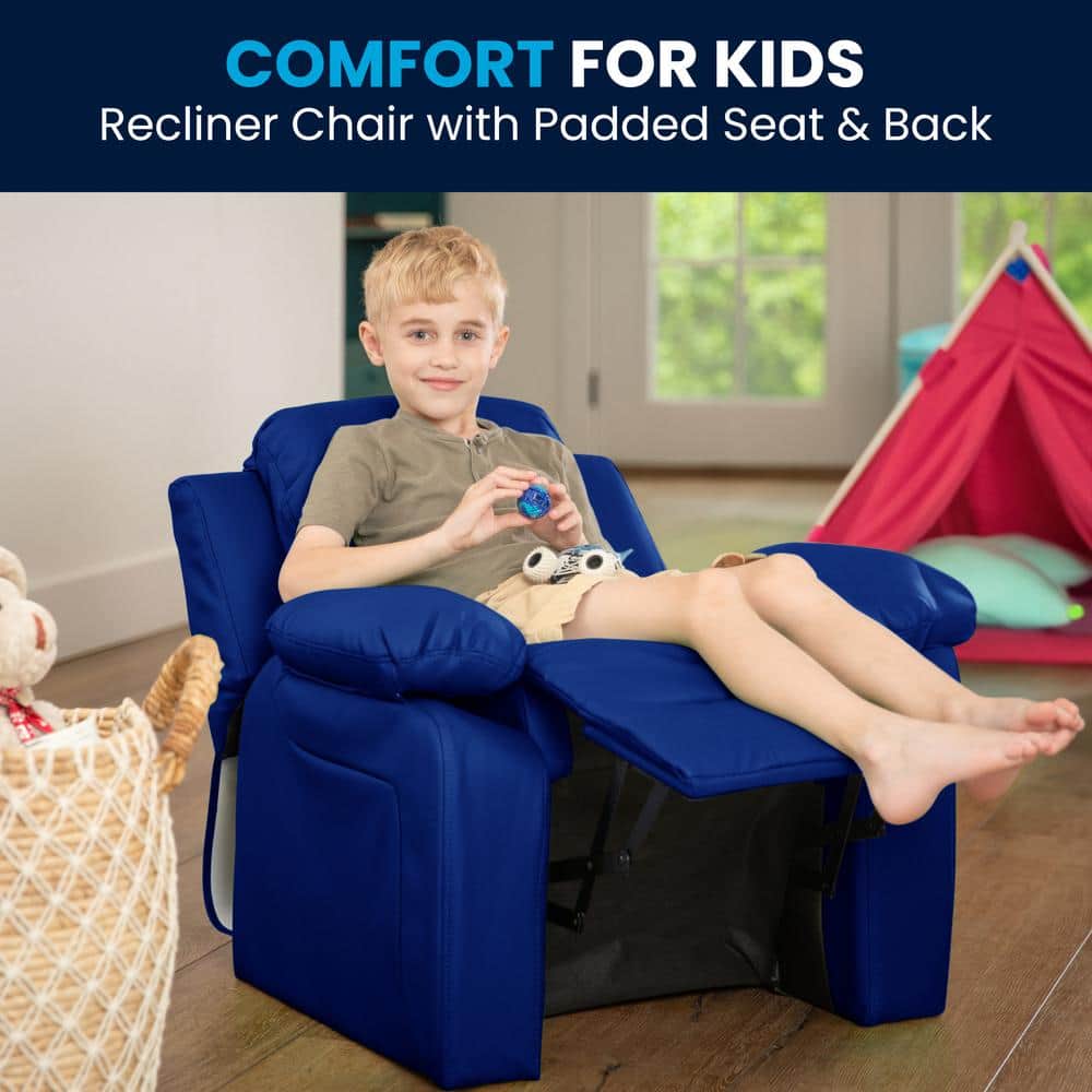 Cozy Spot Child-Sized Recliner with Storage Arms in Black Microfiber