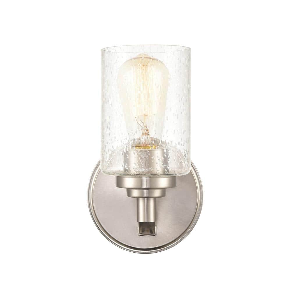 Satin Nickel Cylinder Wall Sconce with Glass Shade
