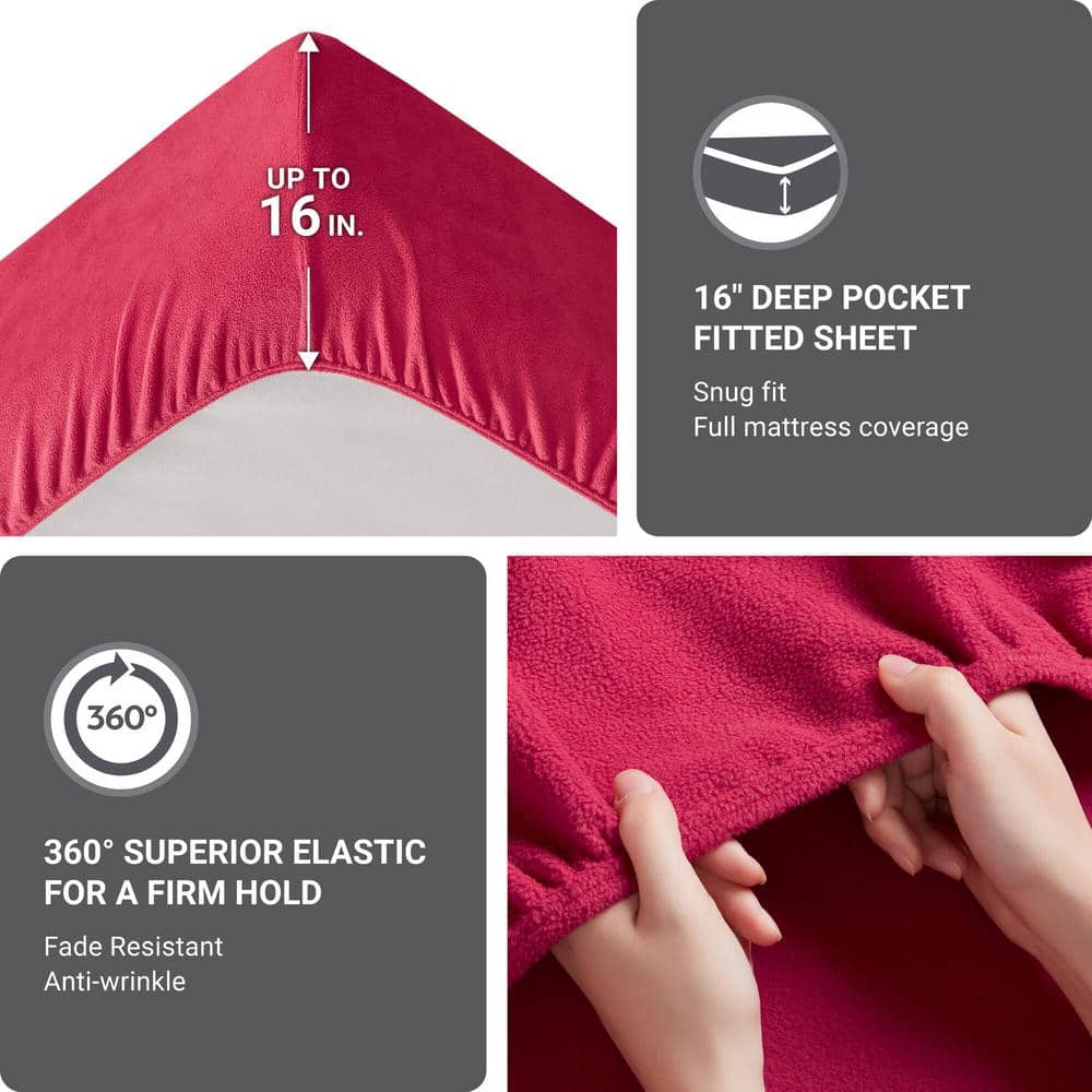 Red Twin XL Micro Fleece Sheet Set with Pillowcase