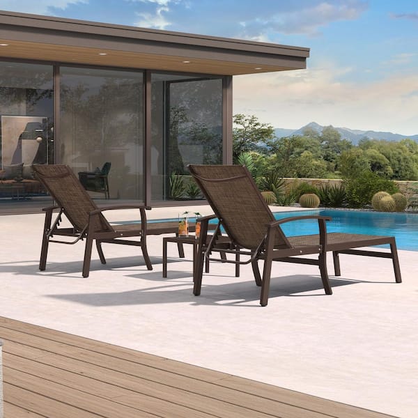 3-Pieces Metal Aluminum Outdoor Chaise Lounge Patio Lounge Chair with Side Table