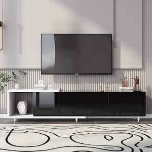 High Gloss Black TV Stand Fits TVs up to 80 in. with Adjustable Feet and Storage Drawers