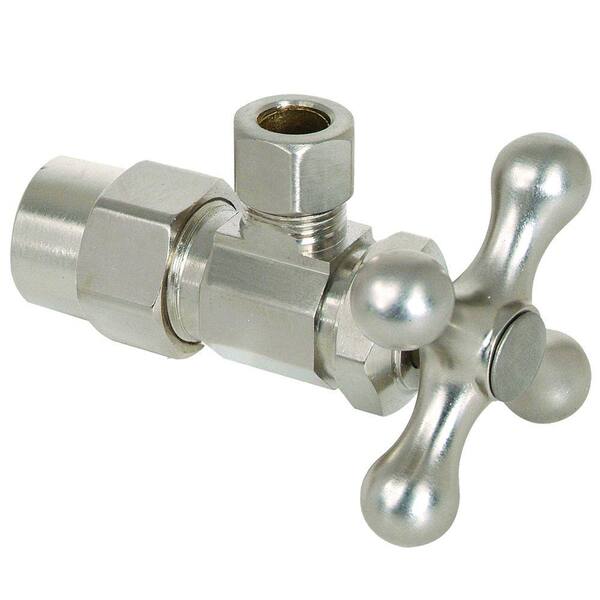 BrassCraft 1/2 in. CPVC Inlet x 3/8 in. Comp Outlet Multi-Turn Angle Valve with Cross Handle in Satin Nickel