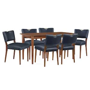 Bonito 59-in. Rectangular 7-piece Dining Set in Walnut Finish with Midnight Blue Faux Leather