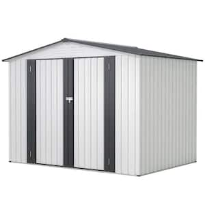 8 ft. W x 6 ft. D Metal Shed with Double Door with 2 Lockable Doors for Garden, Backyard, Lawn, White (48 sq. ft.)