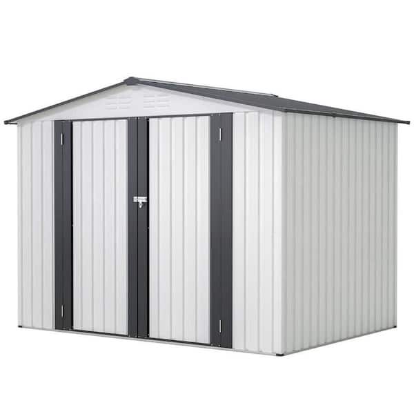 8 ft. W x 6 ft. D Metal Shed with Double Door with 2 Lockable Doors for Garden, Backyard, Lawn, White (48 sq. ft.)