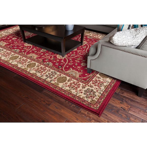 Jewel Collection Voysey Red Rectangle Indoor 9 ft. 3 in. x 12 ft. 6 in. Area Rug