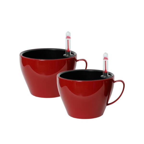 Algreen Modena 5.5 in. Cappuccino Cup Gloss Red Plastic Planters (Pack of 2)