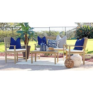 Jonah 4-Piece Wood Outdoor Patio Conversation Set with Beige Cushions