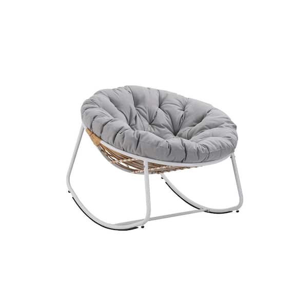 Cesicia 40 in. W White Metal Outdoor Rocking Chair with Light Grey Cushions (2-Pack)