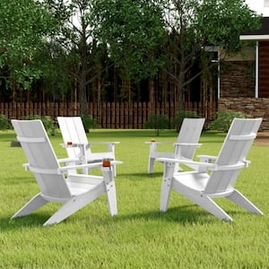 White Weather Resistant Plastic Outdoor Patio Adirondack Chair with Cup Holder (set of 4)