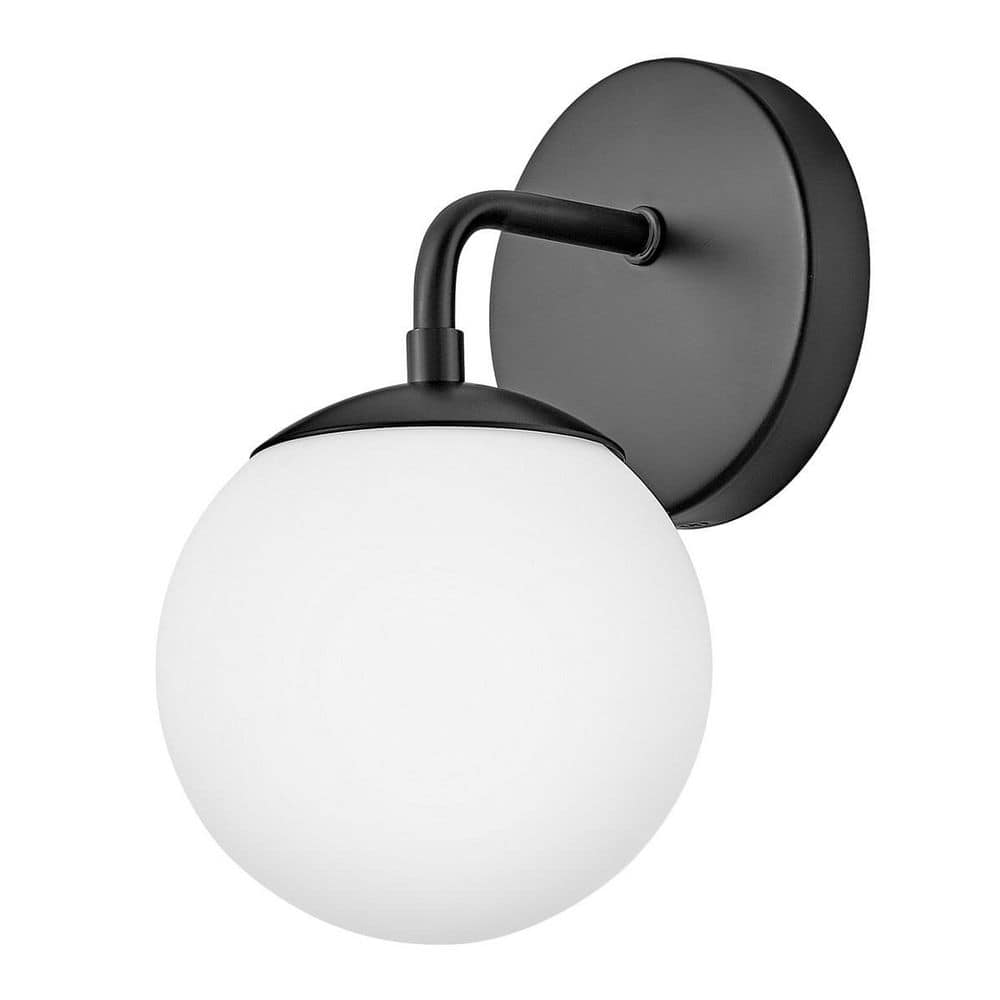 Juniper Mid-Century Modern Black Vanity Light with Opal Glass Globe