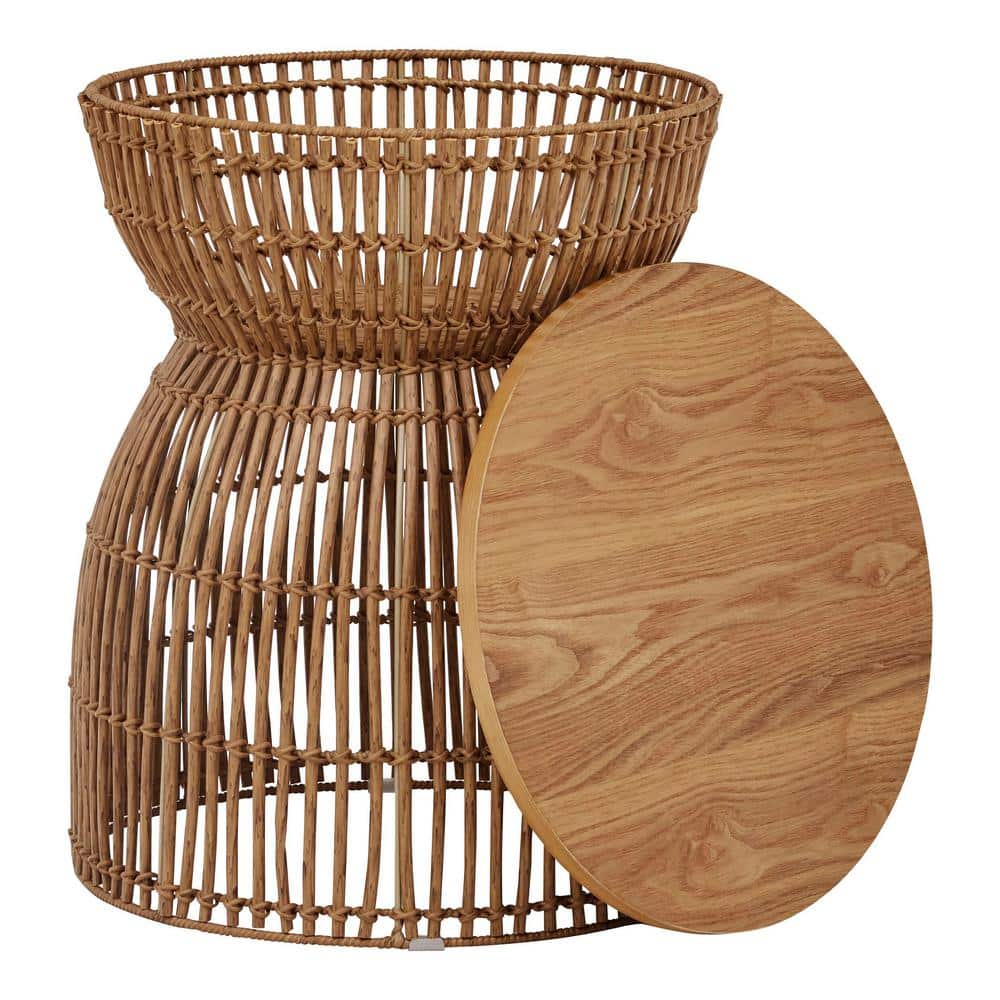Avena 16.1 in. Natural Side Table with Removeable Top for Storage - thumbnail 7