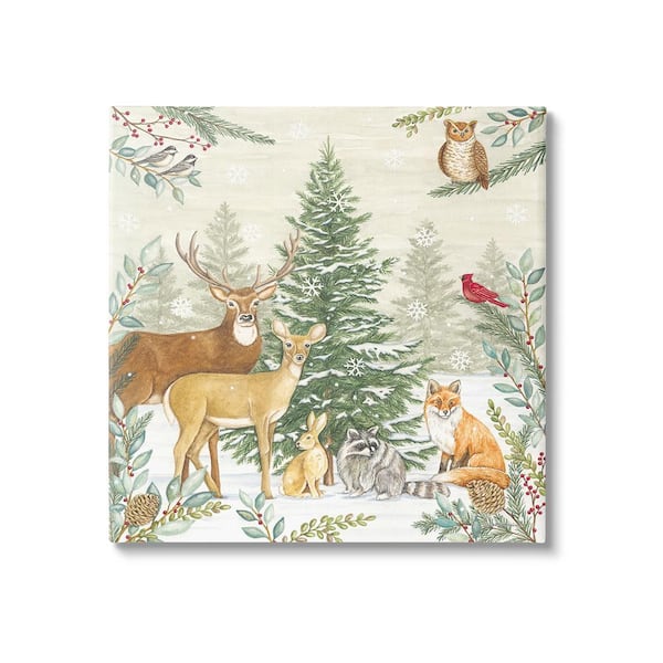 Stupell Industries Woodland Animals in Winter byDeb Strain 1-Piece Unframed Graphic Print Animal Poster Art Print 17 in. x 17 in.