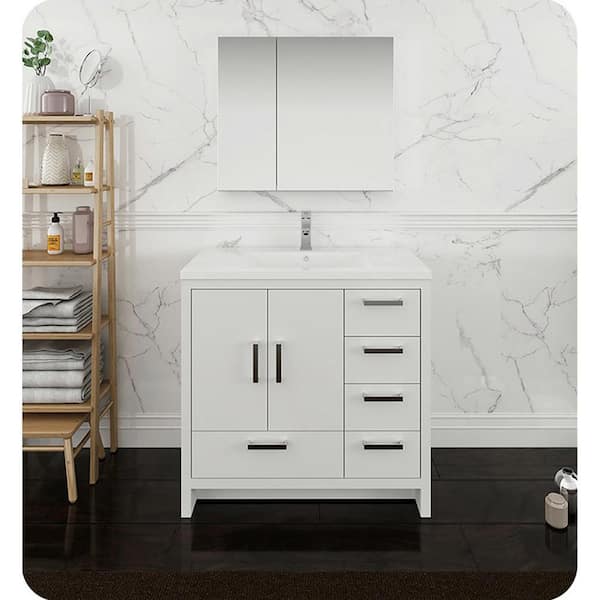 Imperia 36 in. Modern Bath Vanity Cabinet Only with Right Side Drawers in Glossy White