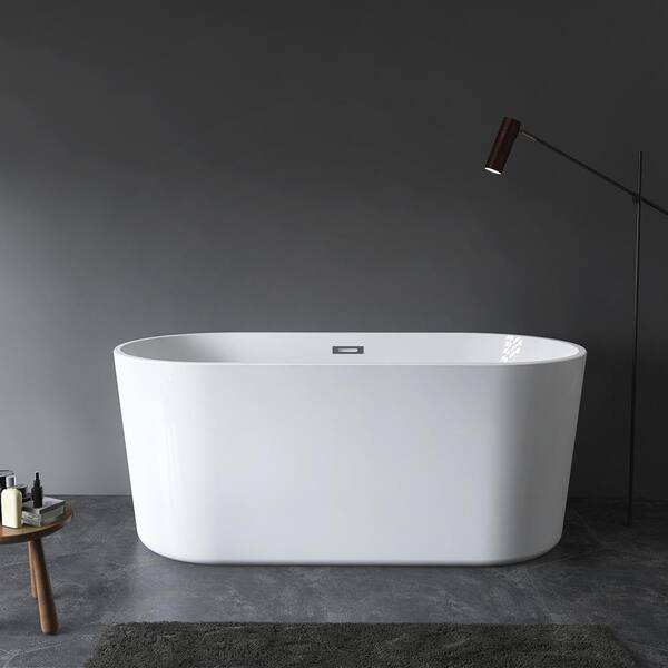 Getpro 58 in. Acrylic Flatbottom Freestanding Non-Whirlpool Bathtub in White