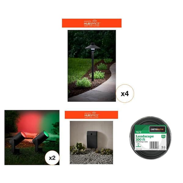 Vernon Park LED Path Light, RGB Spotlight, 200W Transformer & 100 ft. 14/2 Wire Hubspace Smart Landscape Lighting Kit