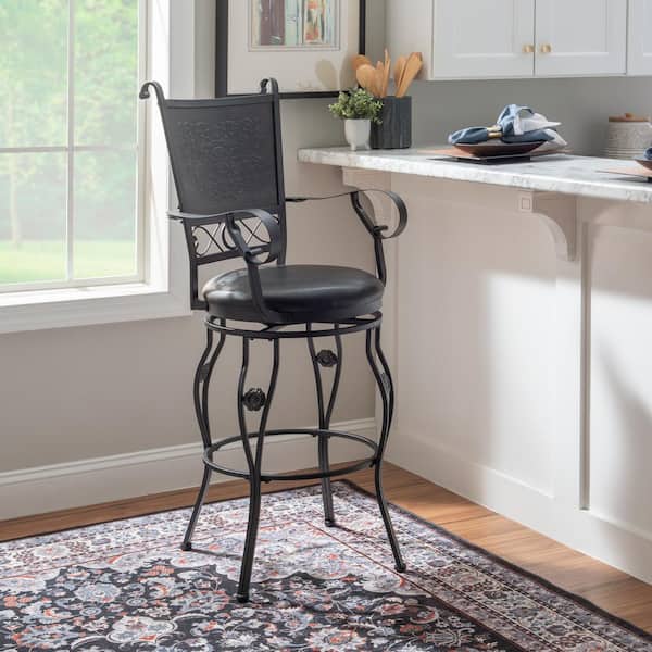 Linon Home Decor Bryant 30 in. Black High Back Metal Bar Stool with Faux Leather Seat