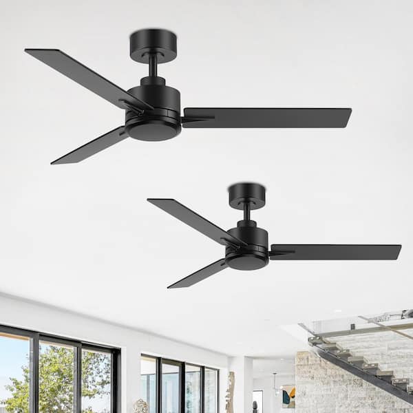 Breezary Alonso 48 in. Indoor 6 Speeds Black Ceiling Fan with 2-Pack with Remote Control and Downrod Included