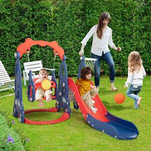 3 in 1 Kids Slide and Swing Set Toddler Climber Playset Indoor Outdoor Playground, Blue Red