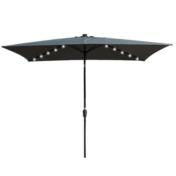 Unbranded 10 x 6.5 ft.  Anthracite Outdoor Market Patio Umbrella - Solar LED, Fade-Resistant, UV and Water-Resistant