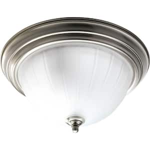 13.25 in. 2-Light Brushed Nickel Flush Mount with Etched Melon Glass Bowl