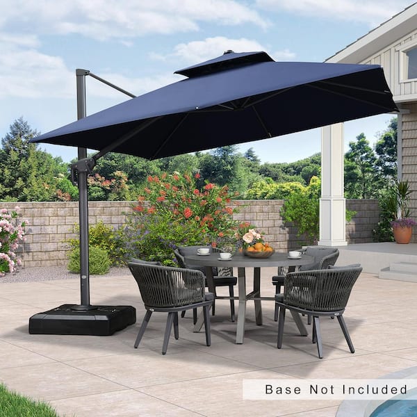 PURPLE LEAF 10 ft. Square Double Top Outdoor Aluminum 360° Rotation Cantilever Patio Umbrella in Navy Blue