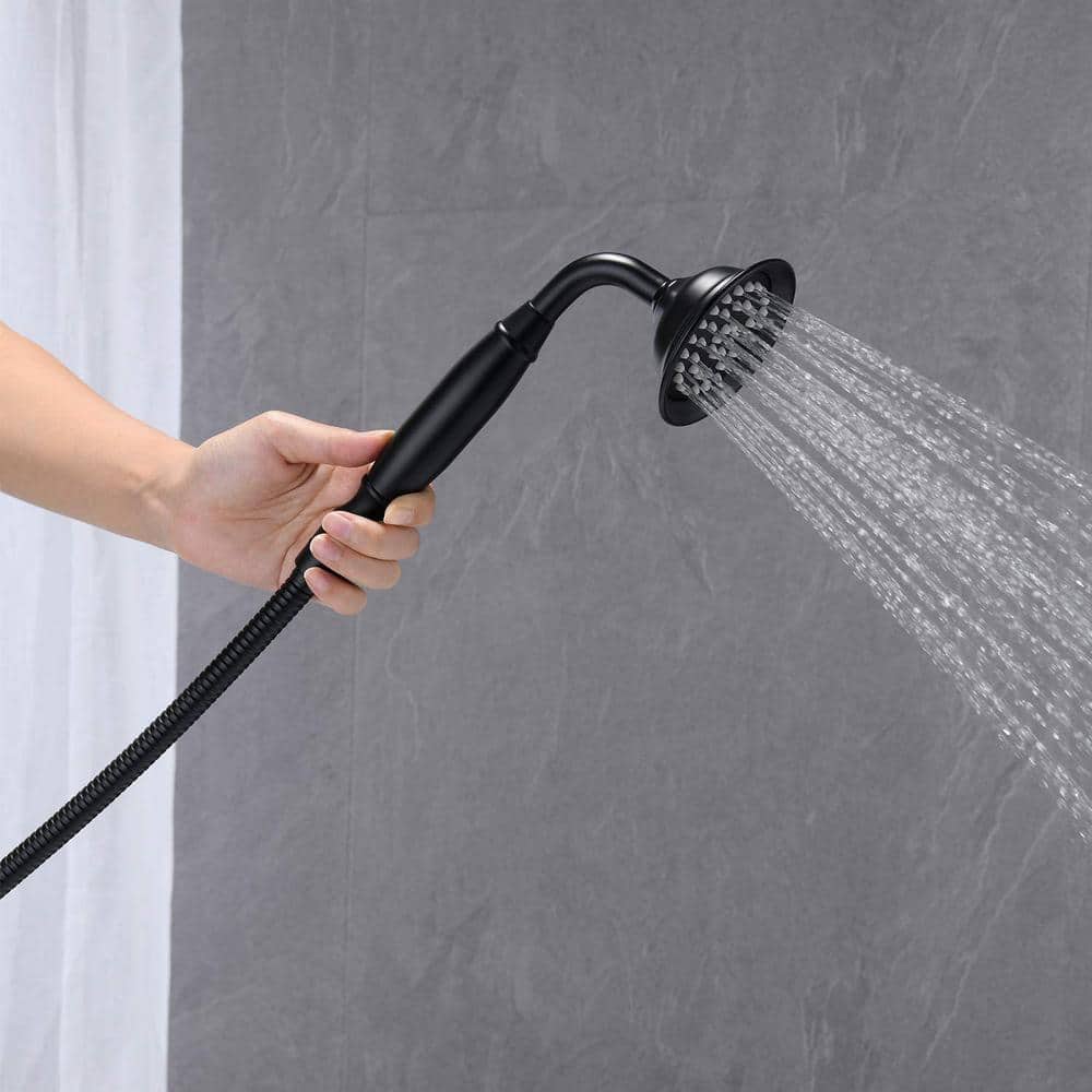 Matte Black Double Handle Freestanding Tub Filler Faucet with Hand Shower