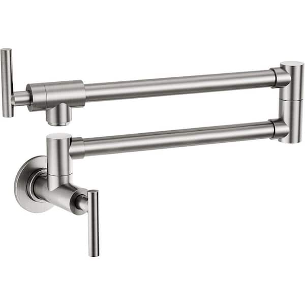 Wall Mounted Pot Filler with Double Joint Swing Arms in Brushed Nickel Stainless Steel Kitchen Folding Faucet