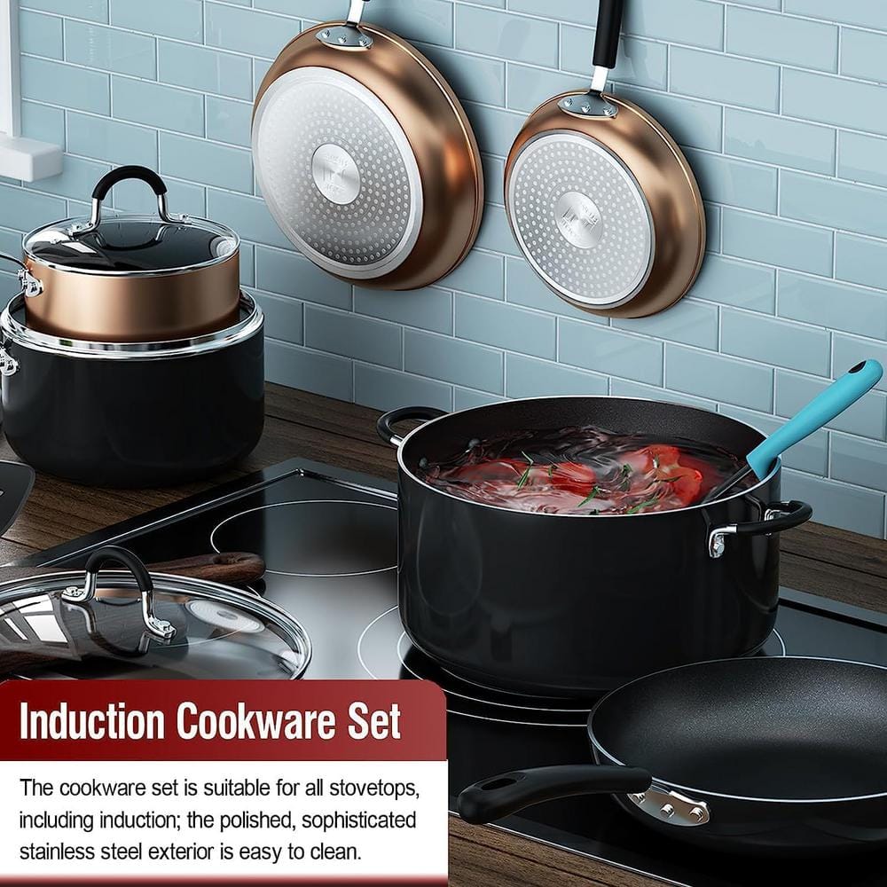 Black Aluminum Non-stick Induction Frying Pan Set, 8"/10"/12"