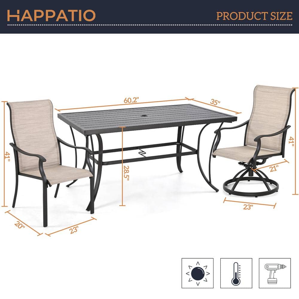 Brown 7-Piece Iron Patio Dining Set with Textilene Chairs