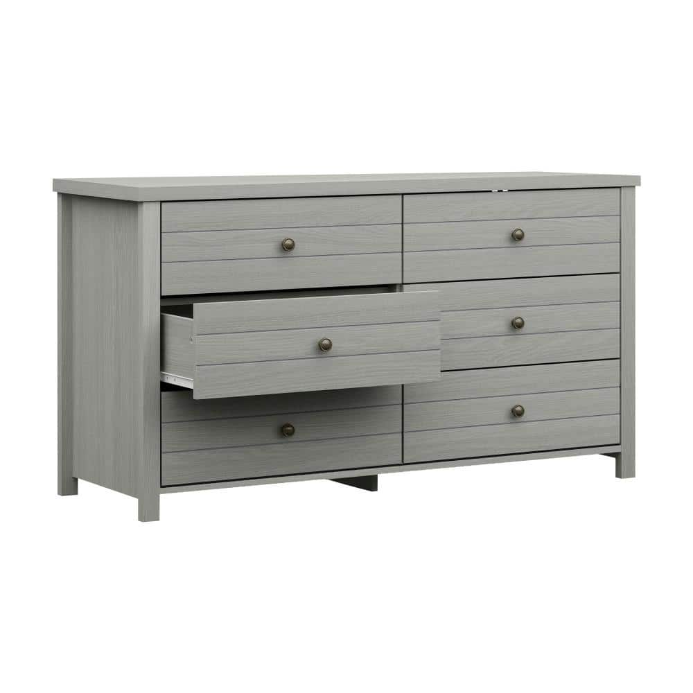 Rustic Gray Coastal Farmhouse 6-Drawer Wood Dresser
