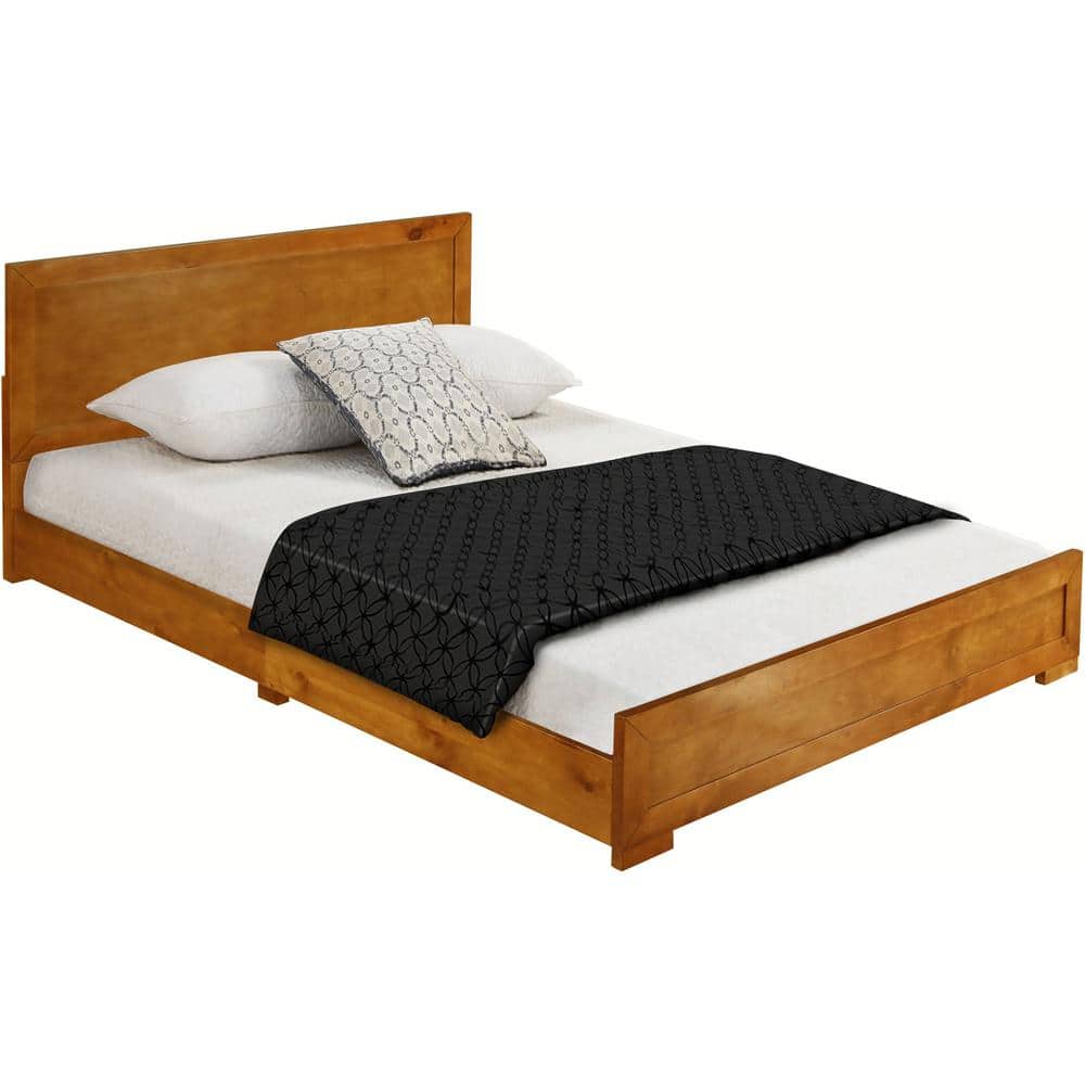 Elegant Oak Queen Bed with Headboard and Storage Drawers
