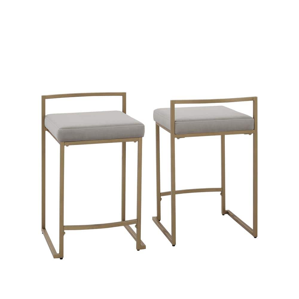 Harlowe Modern Gray Leather & Gold Metal Counter Stools, Set of 2