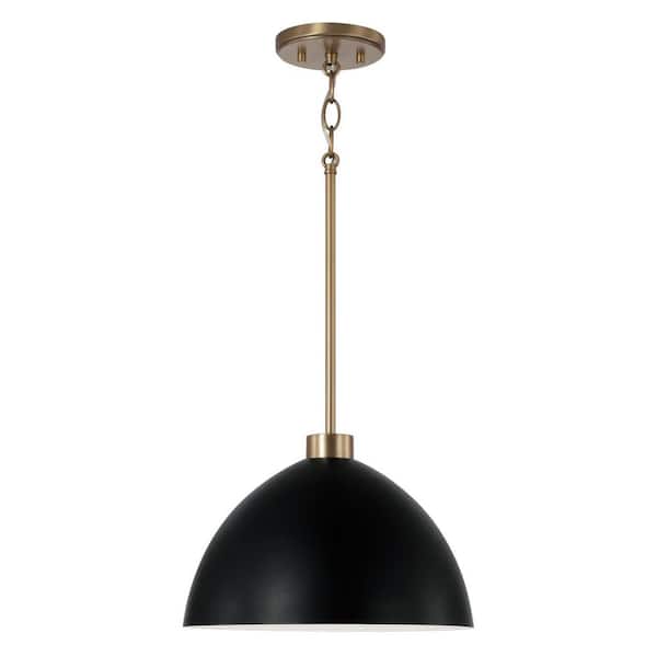 Ross 13 in. W x 8.75 in. H 1-Light Pendant in Aged Brass and Black