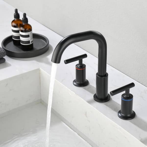 Black & Gold Brass Widespread Bathroom Sink Faucet 3 Holes 2 Handles Mixer  Tap