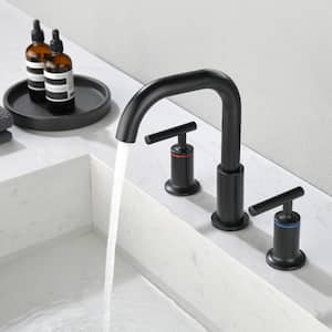 Round Double Handle 8 in. Brass 3-Hole Widespread Bathroom Sink Faucet in Matte Black