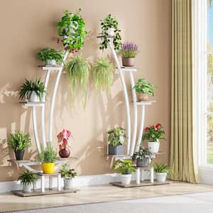 Wellston 59.8 in. White and Grey 5-Tier Indoor Plant Stand, Large Flower Rack with 2-Hooks (Pack of 2)