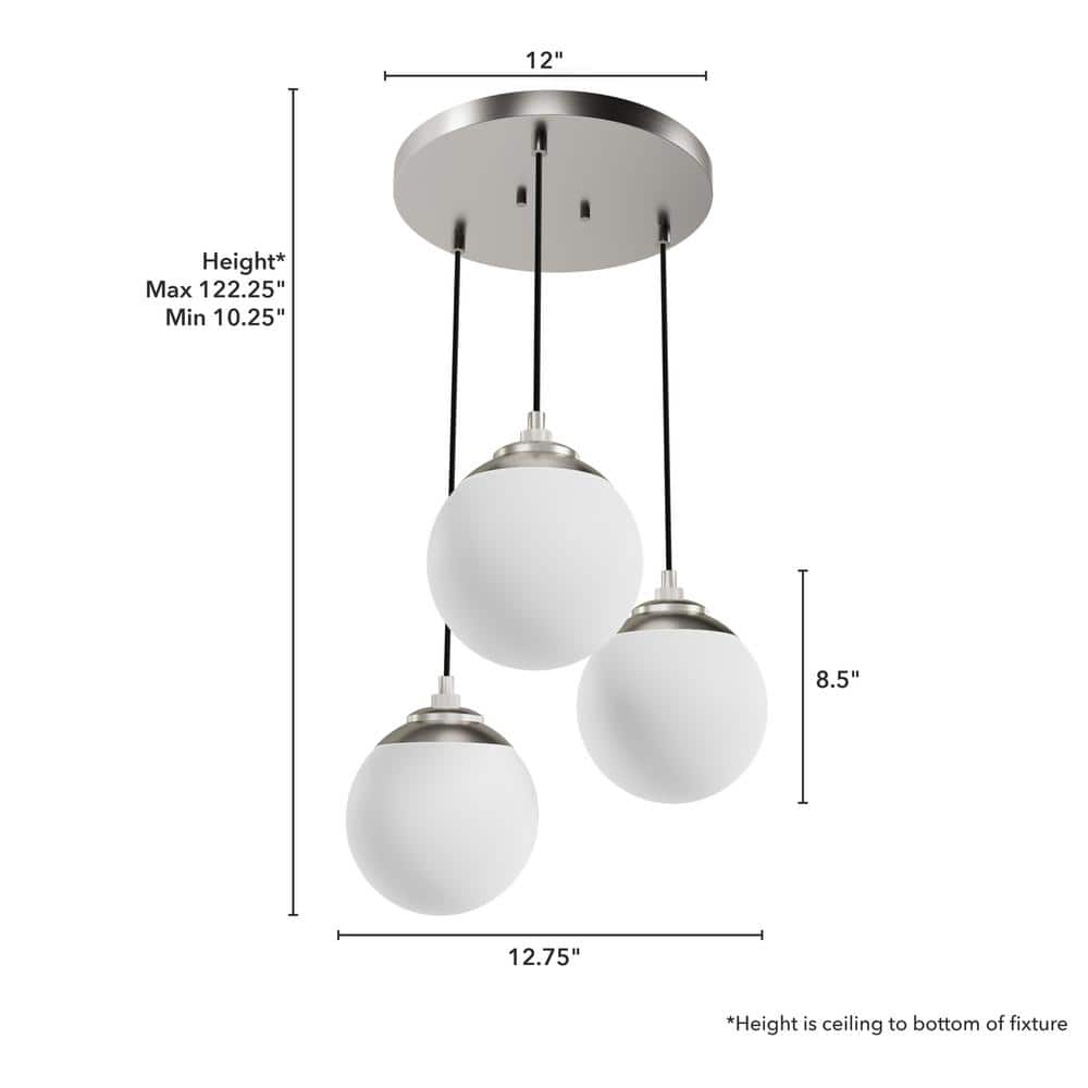 Hepburn Brushed Nickel 3-Light Globe Pendant with White Glass