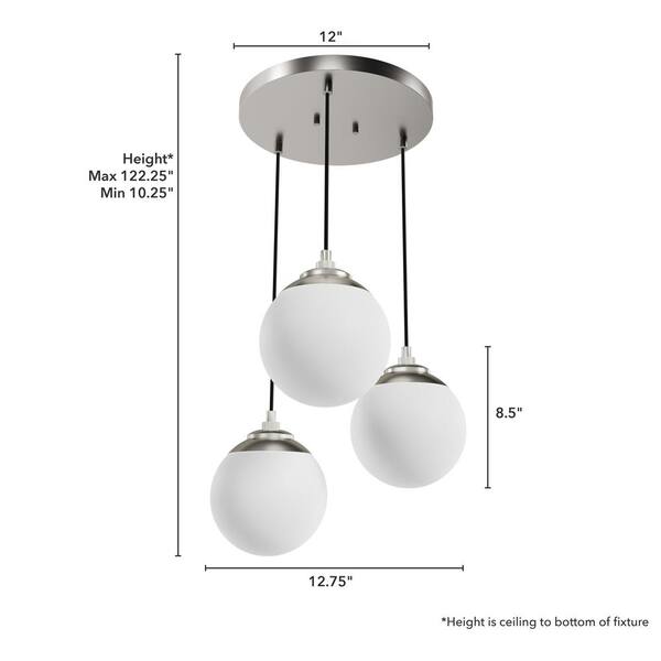 Hunter Hepburn 3-Light Brushed Nickel Shaded Chandelier with Cased White Glass Shades