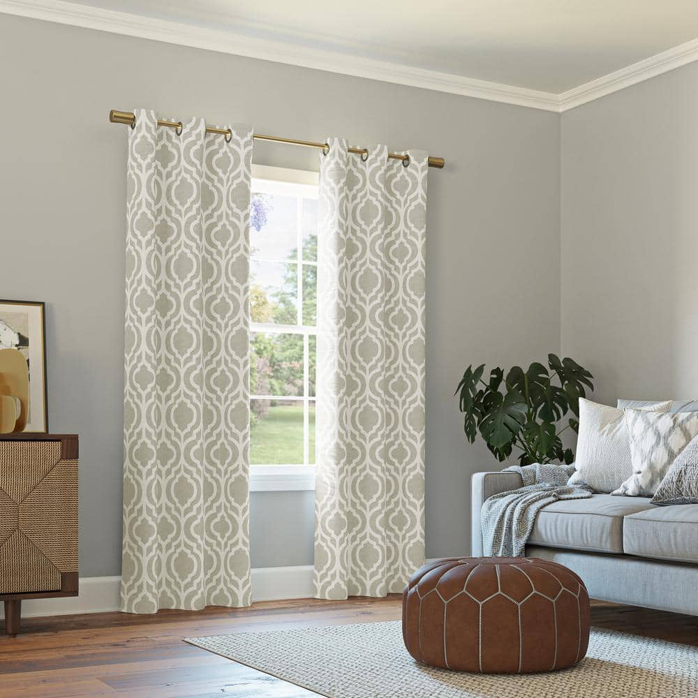 Taupe Geometric Trellis Print Blackout Grommet Curtain Panel 40" x 95"